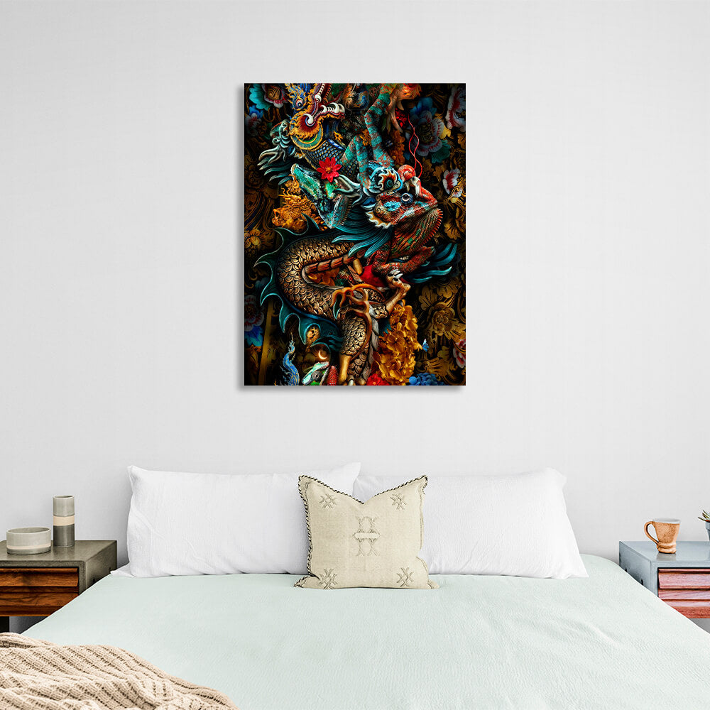 Interior The chameleon and the dragon Canvas Wall Art Print