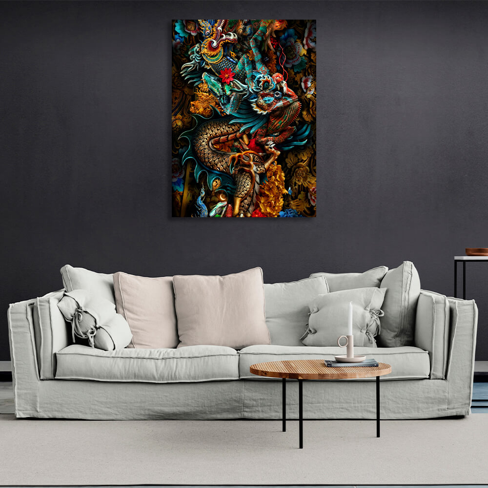 Interior The chameleon and the dragon Canvas Wall Art Print