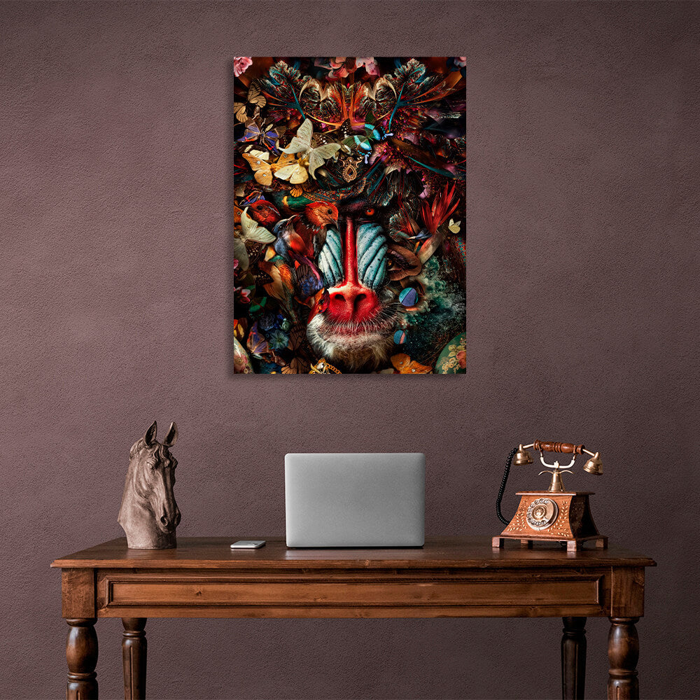 Interior Monkey, birds and butterflies Canvas Wall Art Print