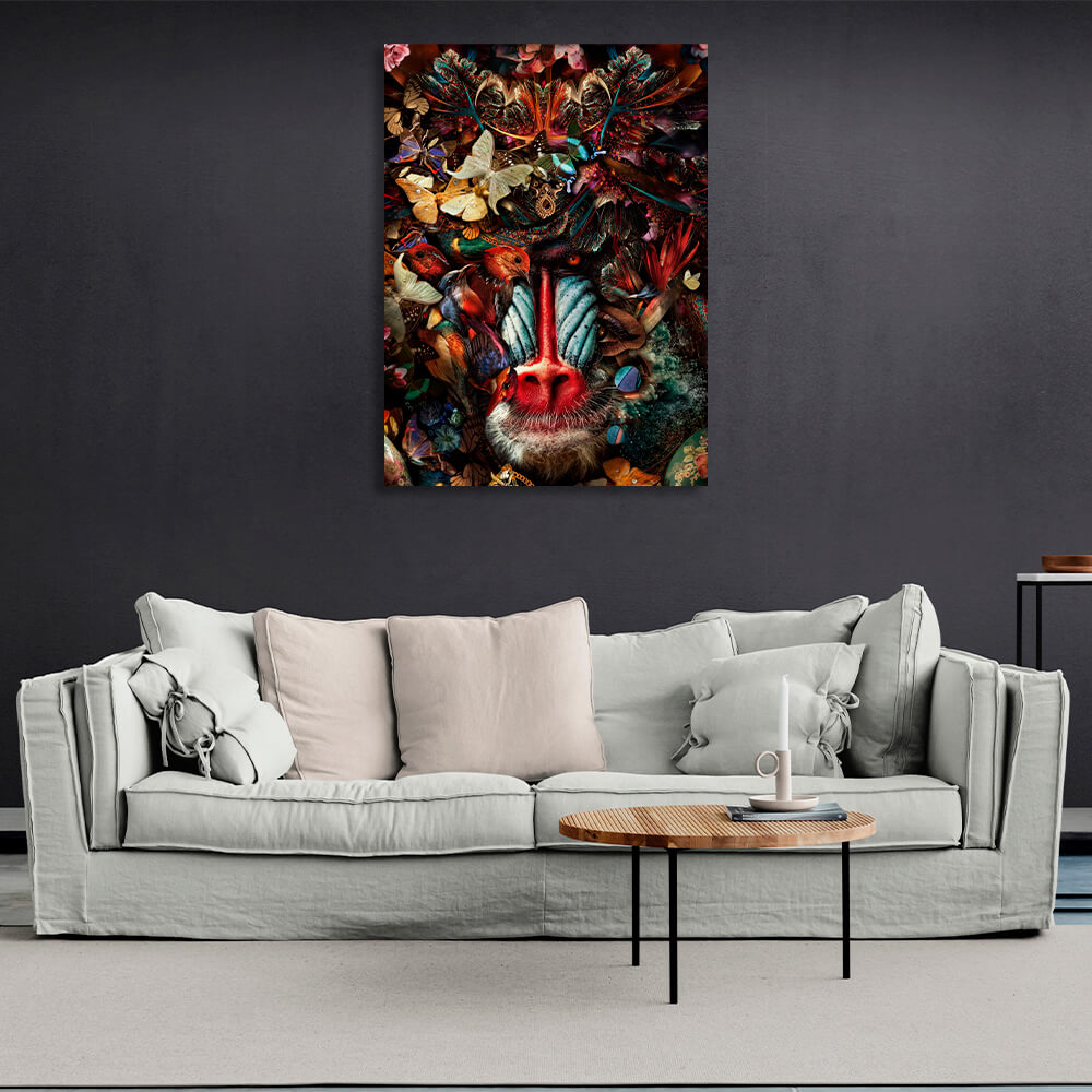 Interior Monkey, birds and butterflies Canvas Wall Art Print