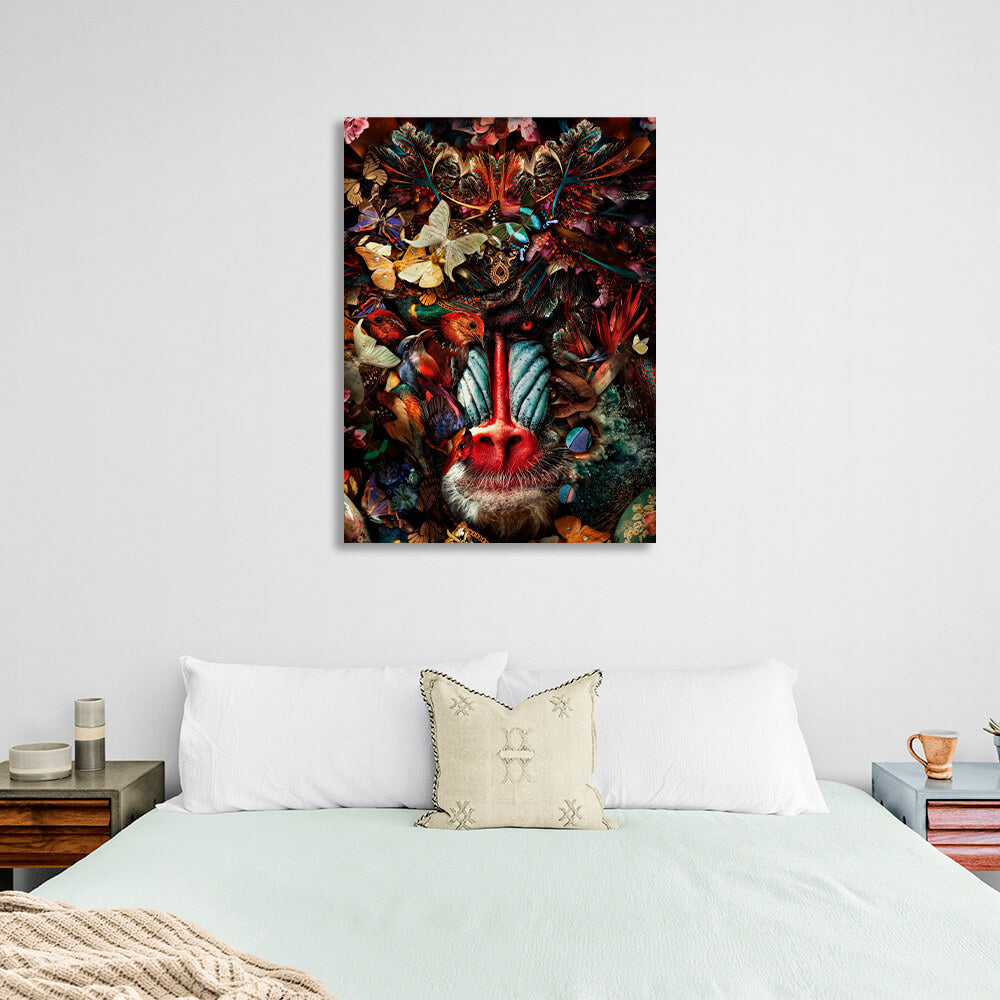 Interior Monkey, birds and butterflies Canvas Wall Art Print