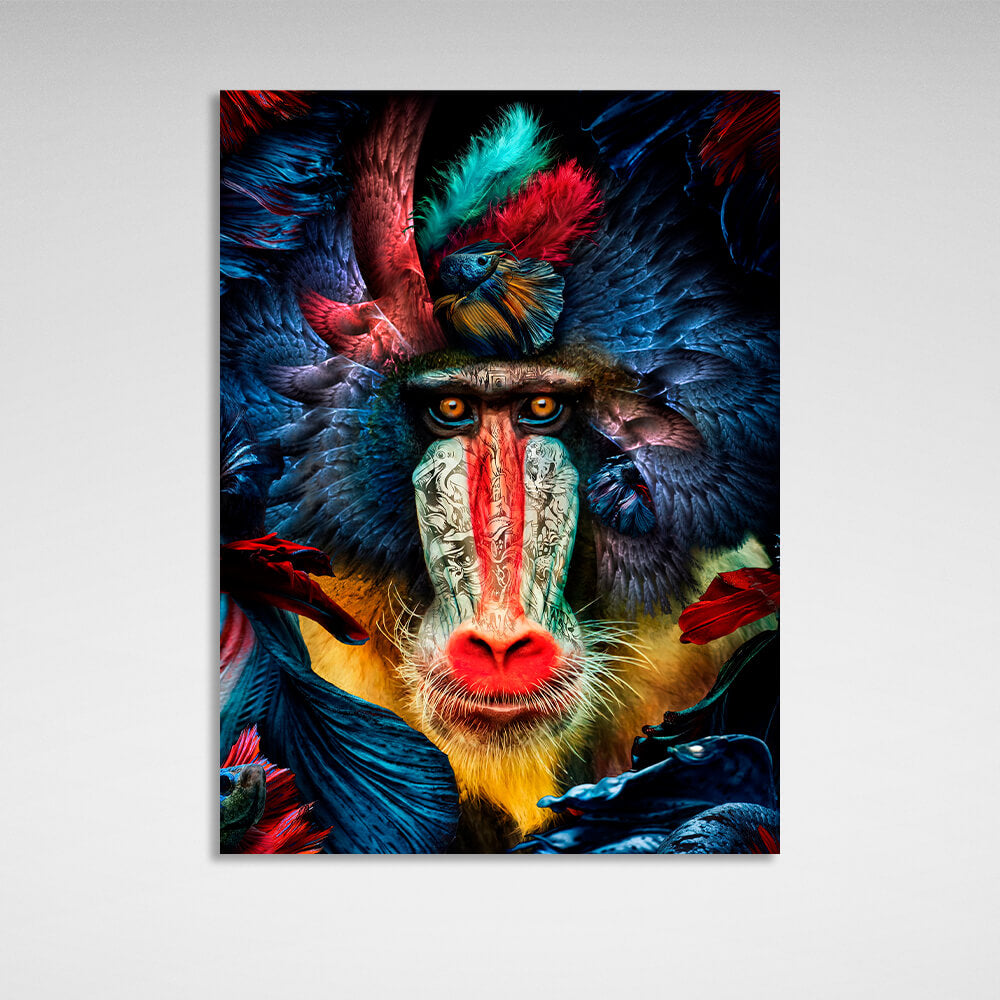 Interior Monkey, birds and fish Canvas Wall Art Print