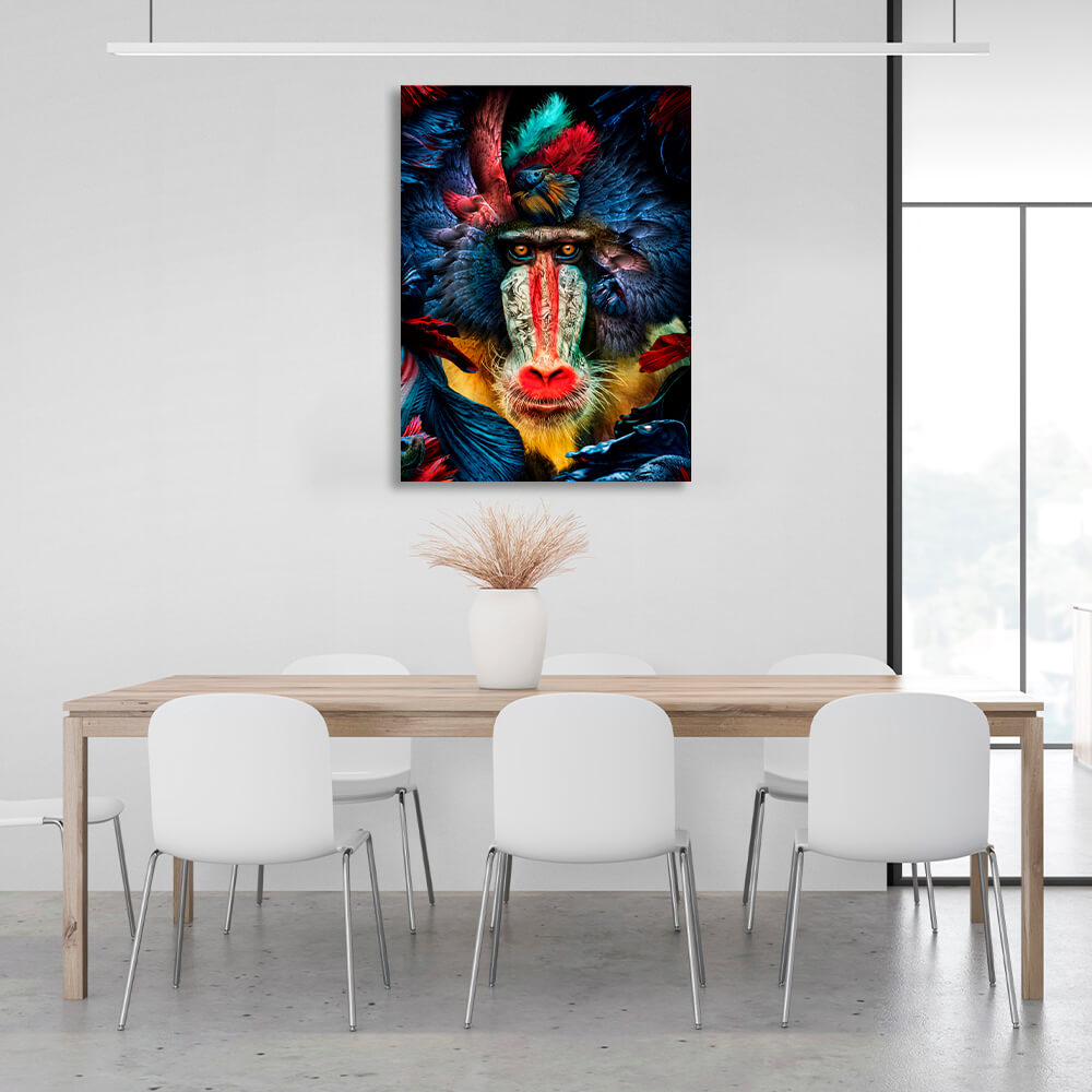 Interior Monkey, birds and fish Canvas Wall Art Print