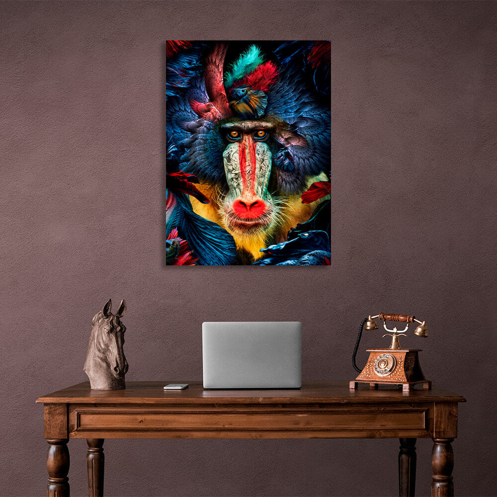 Interior Monkey, birds and fish Canvas Wall Art Print