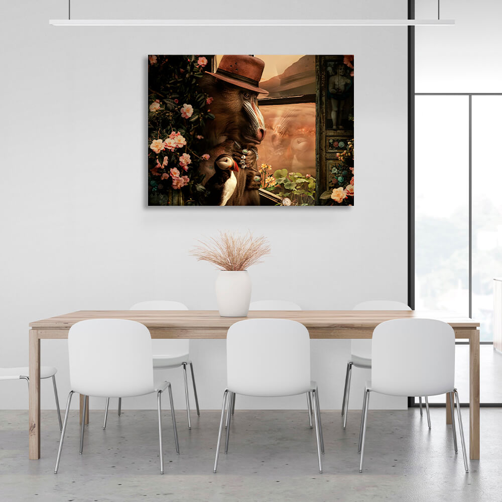 Interior Monkey and bird deadlock Canvas Wall Art Print