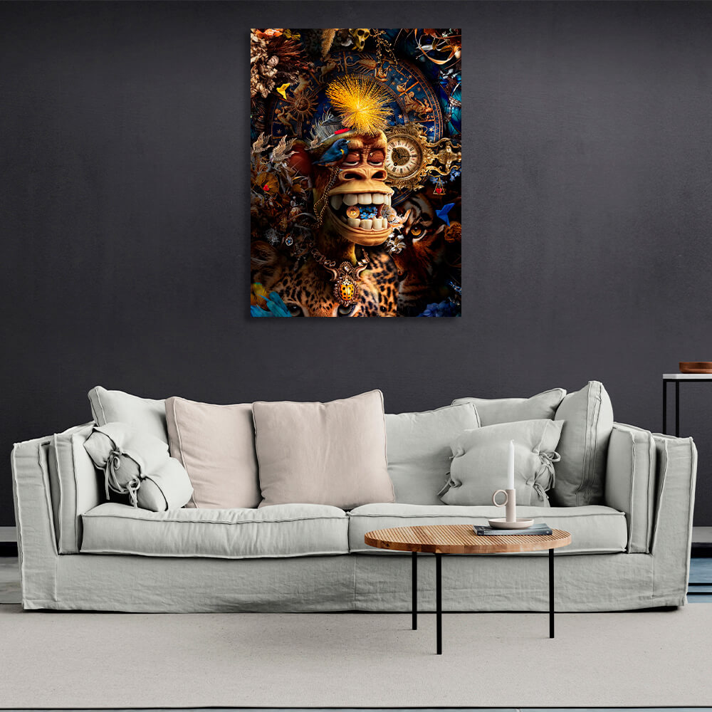 Interior Bored Ape and the Bitcoin coin Canvas Wall Art Print