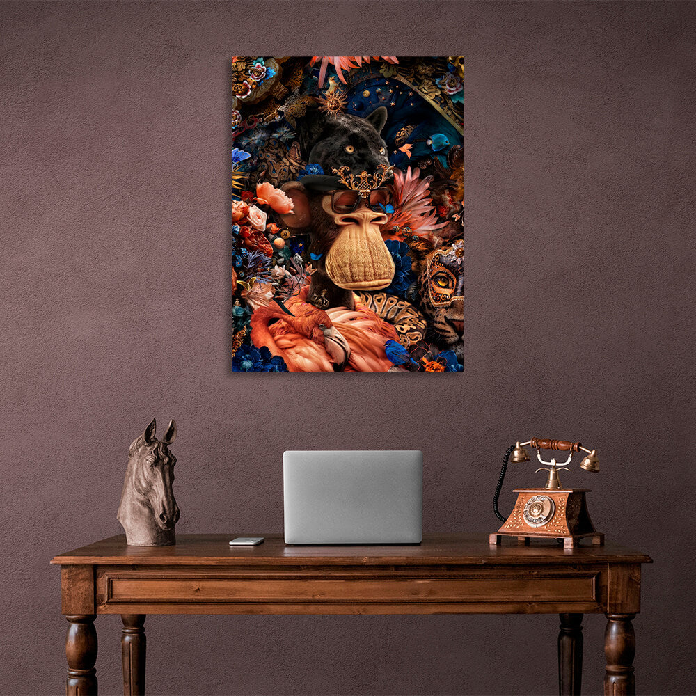 Interior BAYC monkey and black panther Canvas Wall Art Print