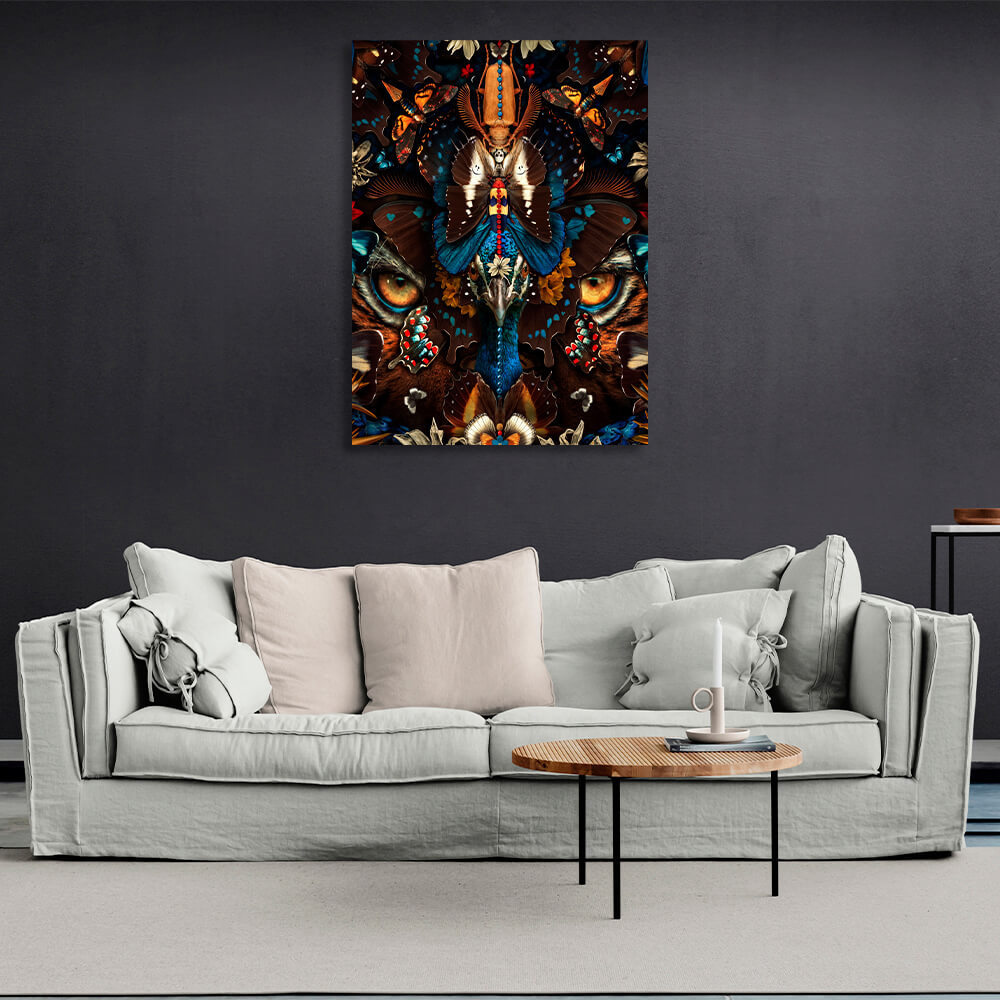 Interior A tiger in butterflies Canvas Wall Art Print