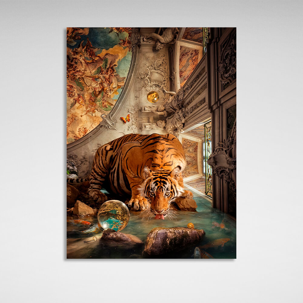 Interior The tiger at the watering hole Canvas Wall Art Print