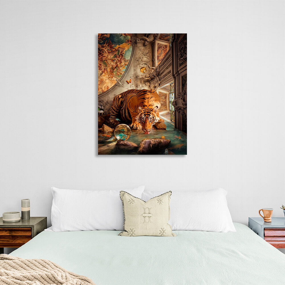 Interior The tiger at the watering hole Canvas Wall Art Print