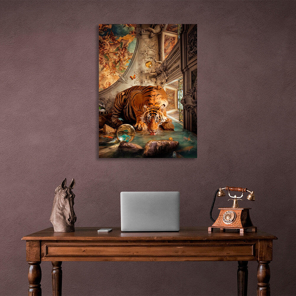 Interior The tiger at the watering hole Canvas Wall Art Print