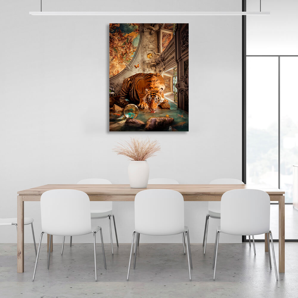 Interior The tiger at the watering hole Canvas Wall Art Print