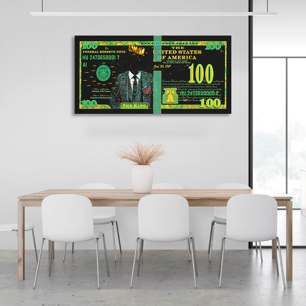 100 dollar king black and green Inspirational Canvas Wall Art Print