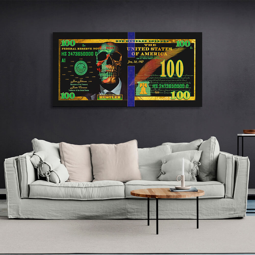 100 Dollar Hustler schwarz und grün inspirierende Leinwand Wand Kunstdruck