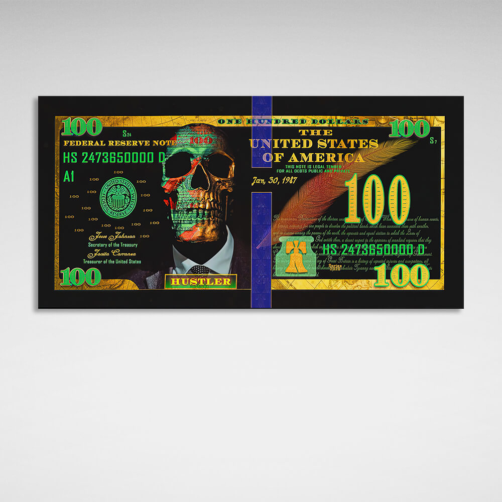 100 Dollar Hustler schwarz und grün inspirierende Leinwand Wand Kunstdruck