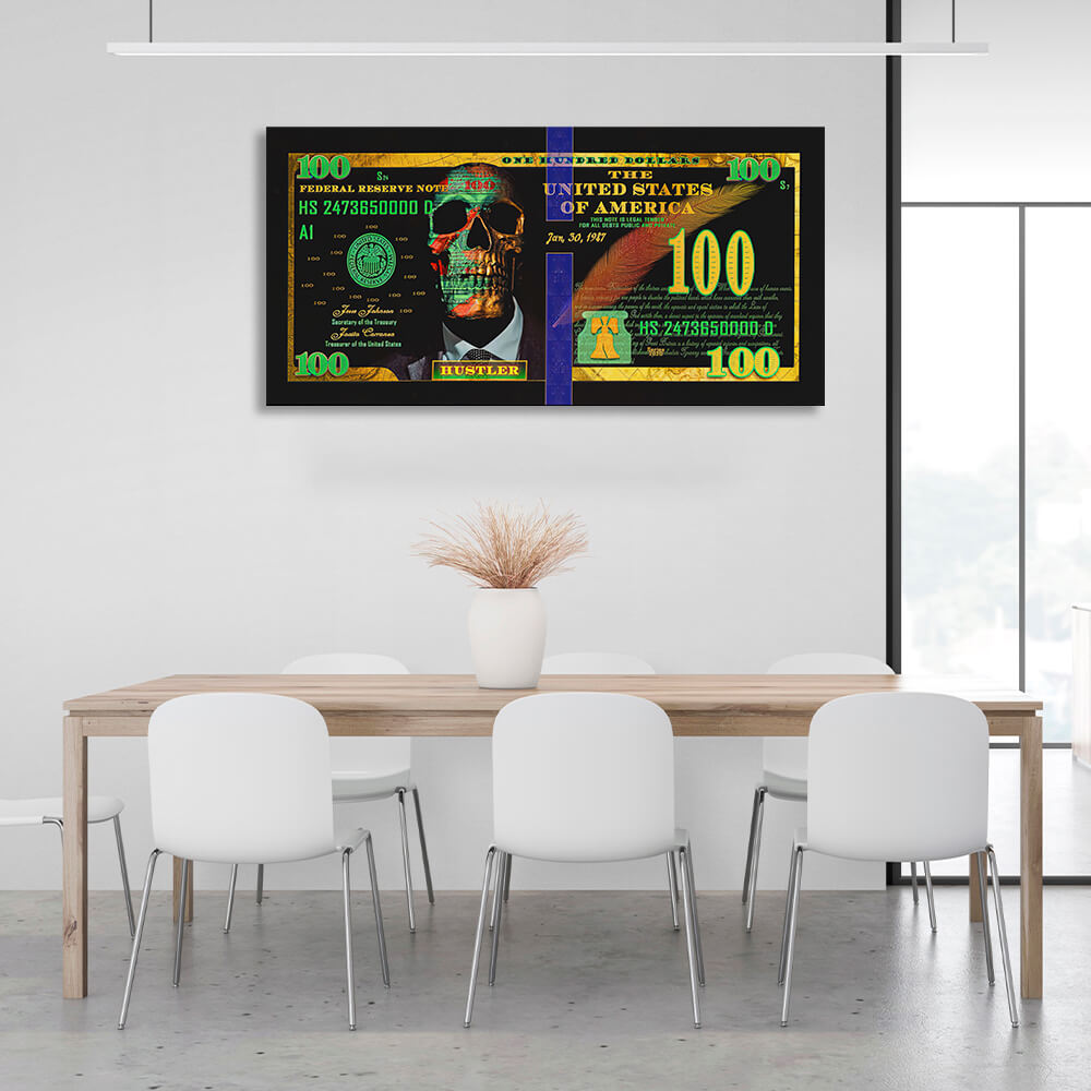 100 Dollar Hustler schwarz und grün inspirierende Leinwand Wand Kunstdruck