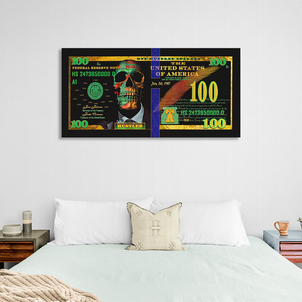 100 Dollar Hustler schwarz und grün inspirierende Leinwand Wand Kunstdruck