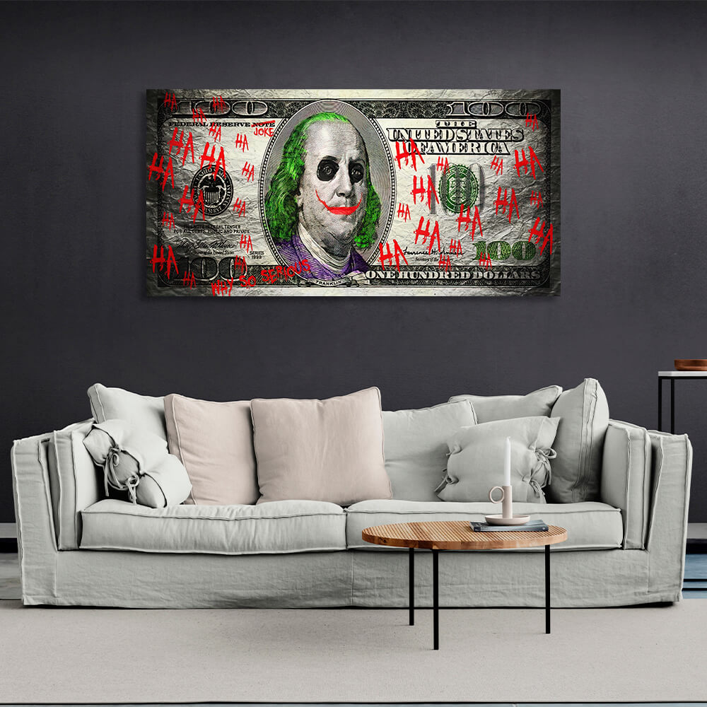 100 Dollar Joker inspirierender Kunstdruck auf Leinwand