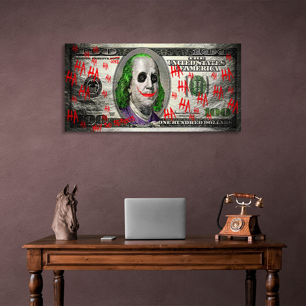 100 Dollar Joker inspirierender Kunstdruck auf Leinwand