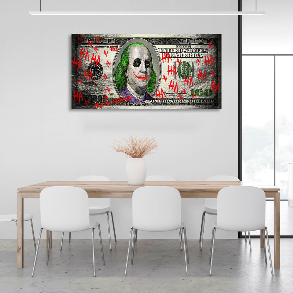 100 Dollar Joker inspirierender Kunstdruck auf Leinwand