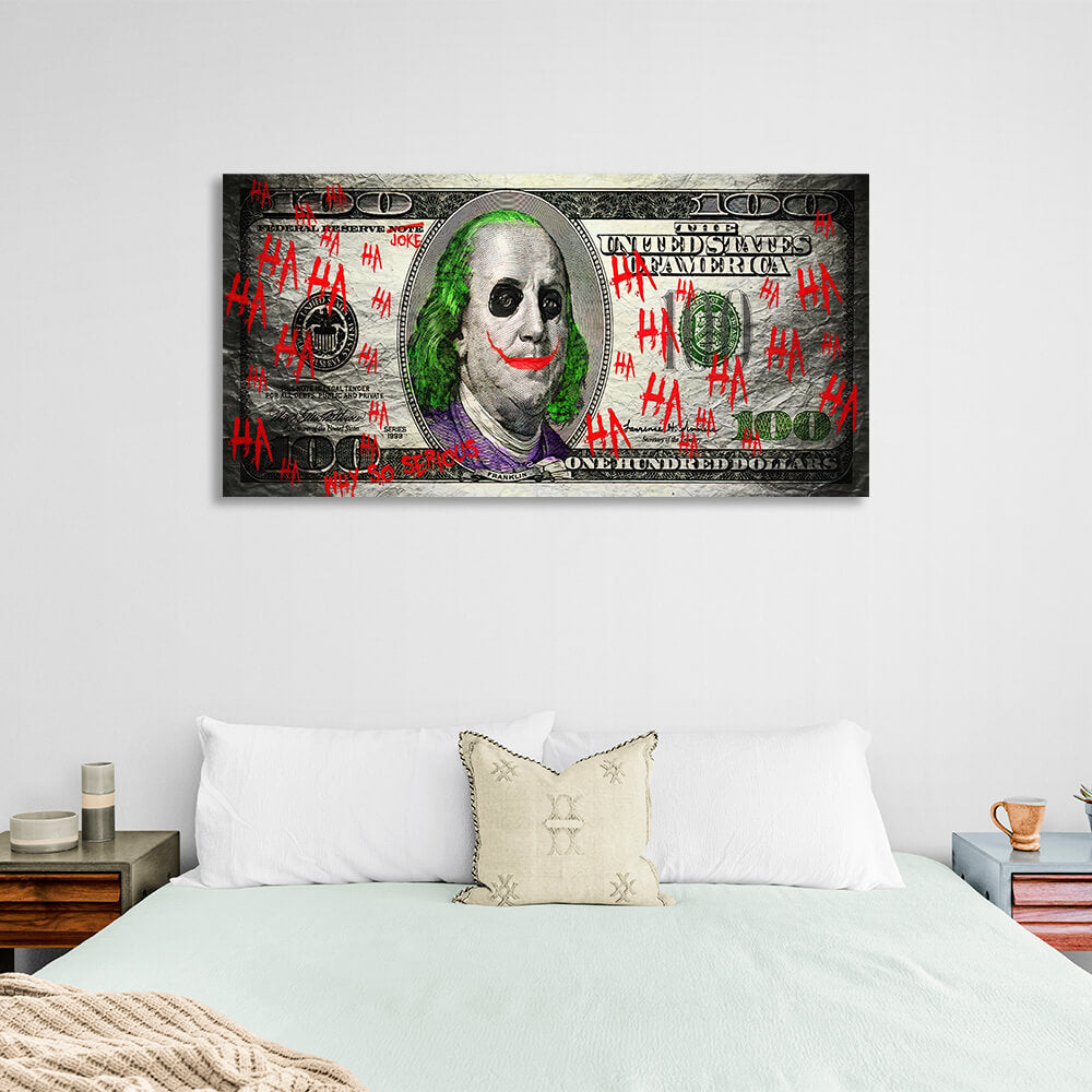 100 Dollar Joker inspirierender Kunstdruck auf Leinwand