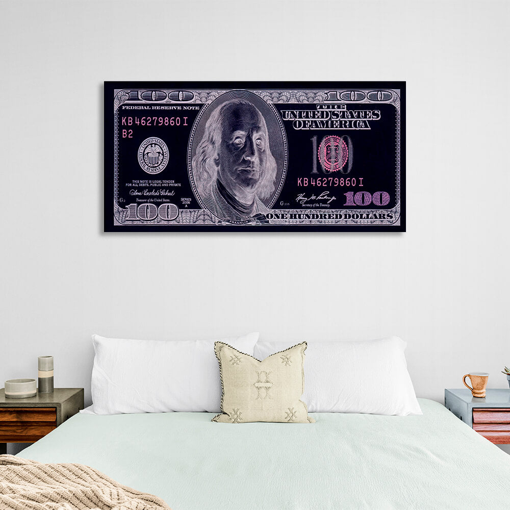 100 dollars black and purple Inspirational Canvas Wall Art Print