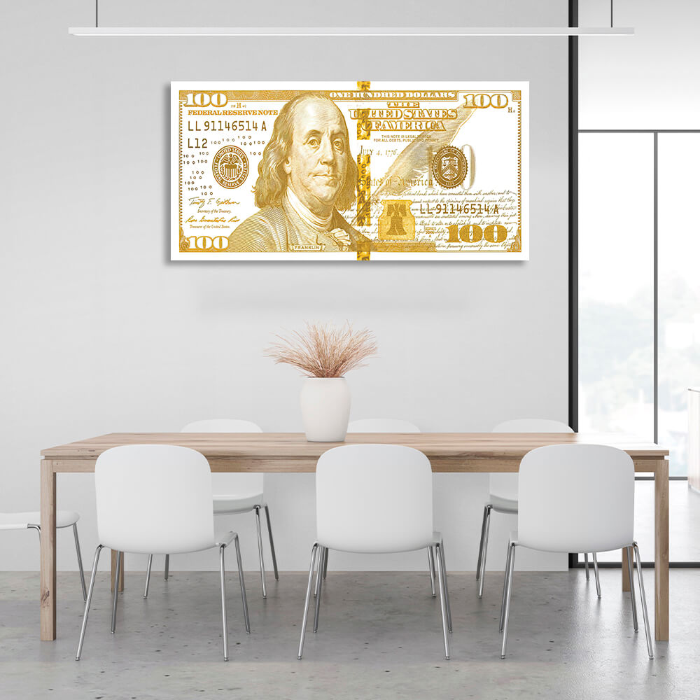 100 Dollar, Weiß und Gold, inspirierender Kunstdruck auf Leinwand