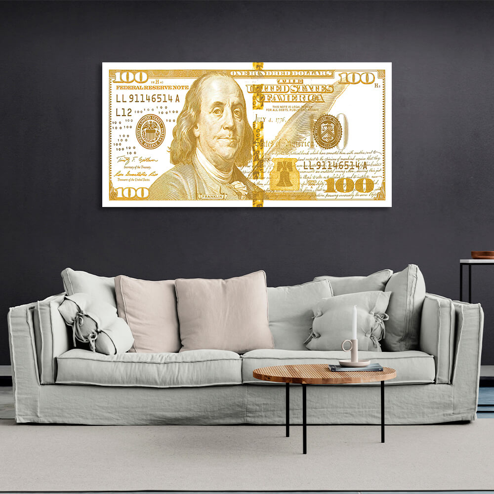 100 Dollar, Weiß und Gold, inspirierender Kunstdruck auf Leinwand