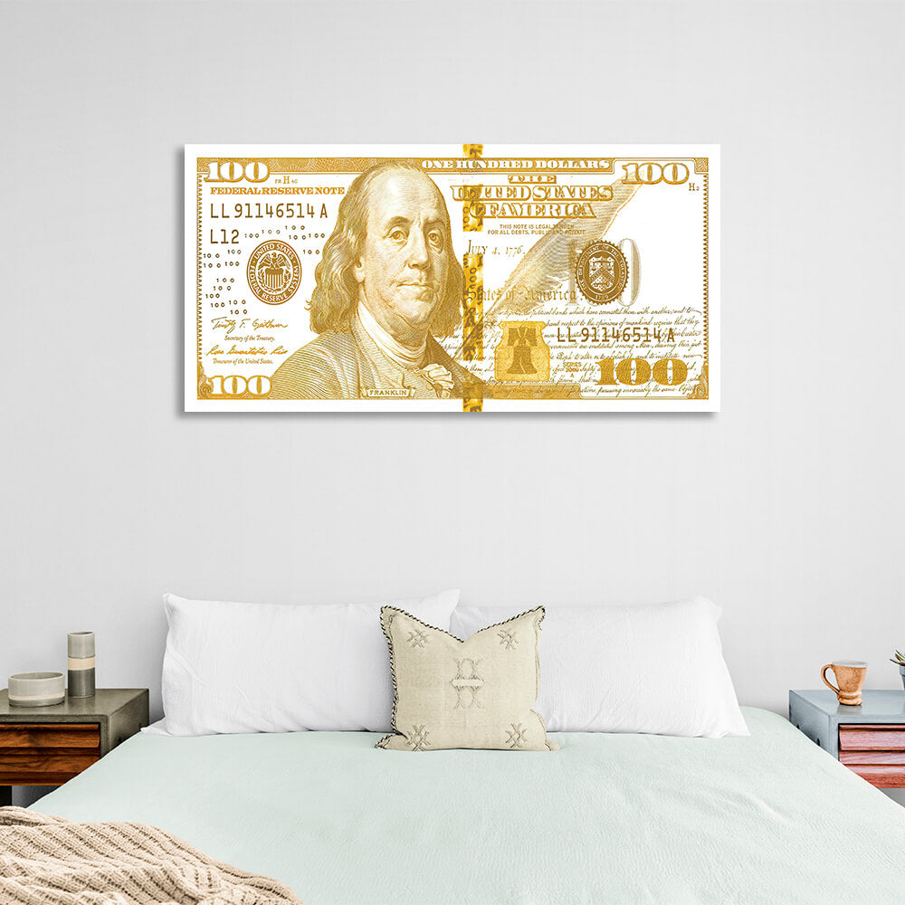 100 Dollar, Weiß und Gold, inspirierender Kunstdruck auf Leinwand