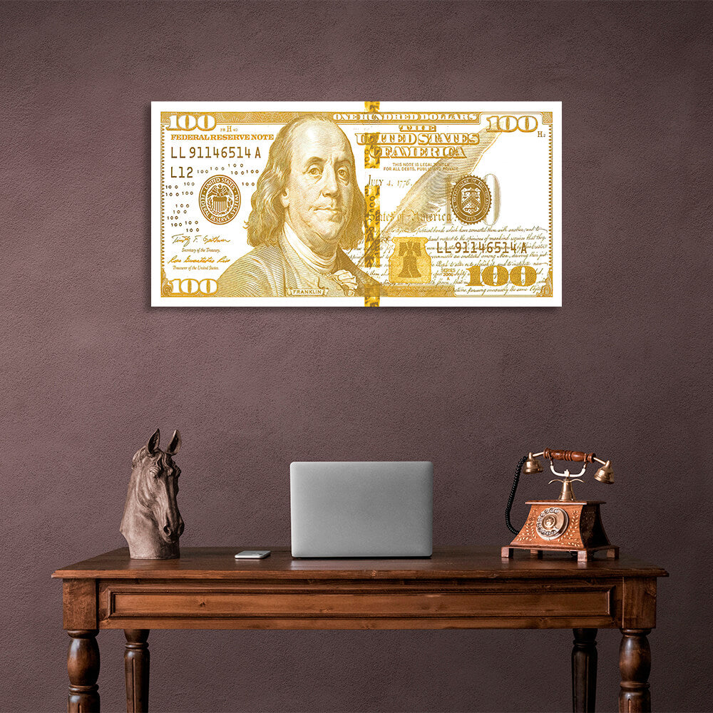 100 dollars white and gold Inspirational Canvas Wall Art Print