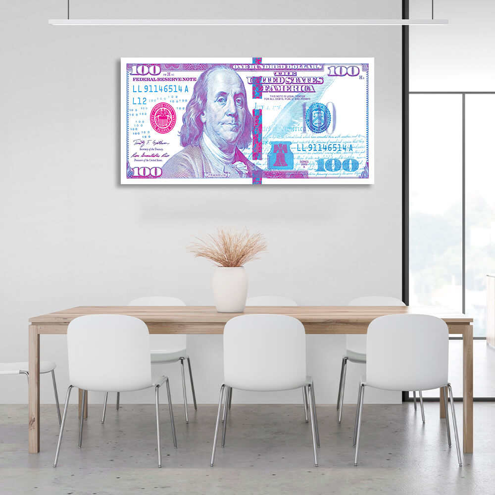 100 Dollar, weißer, violetter und rosa inspirierender Kunstdruck auf Leinwand