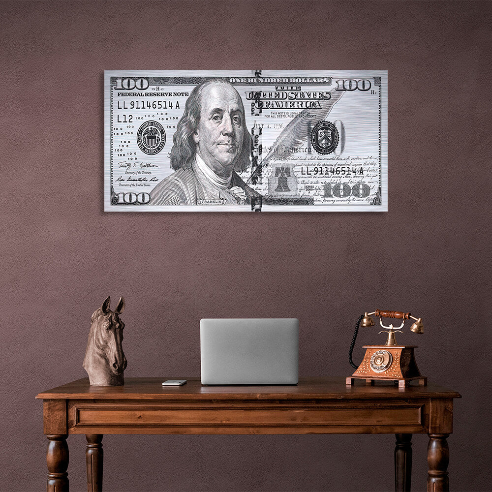 100 dollars gray color Inspirational Canvas Wall Art Print