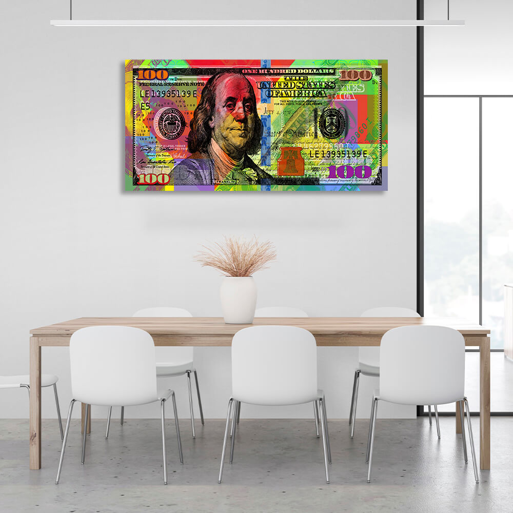 100 dollars colorful Inspirational Canvas Wall Art Print