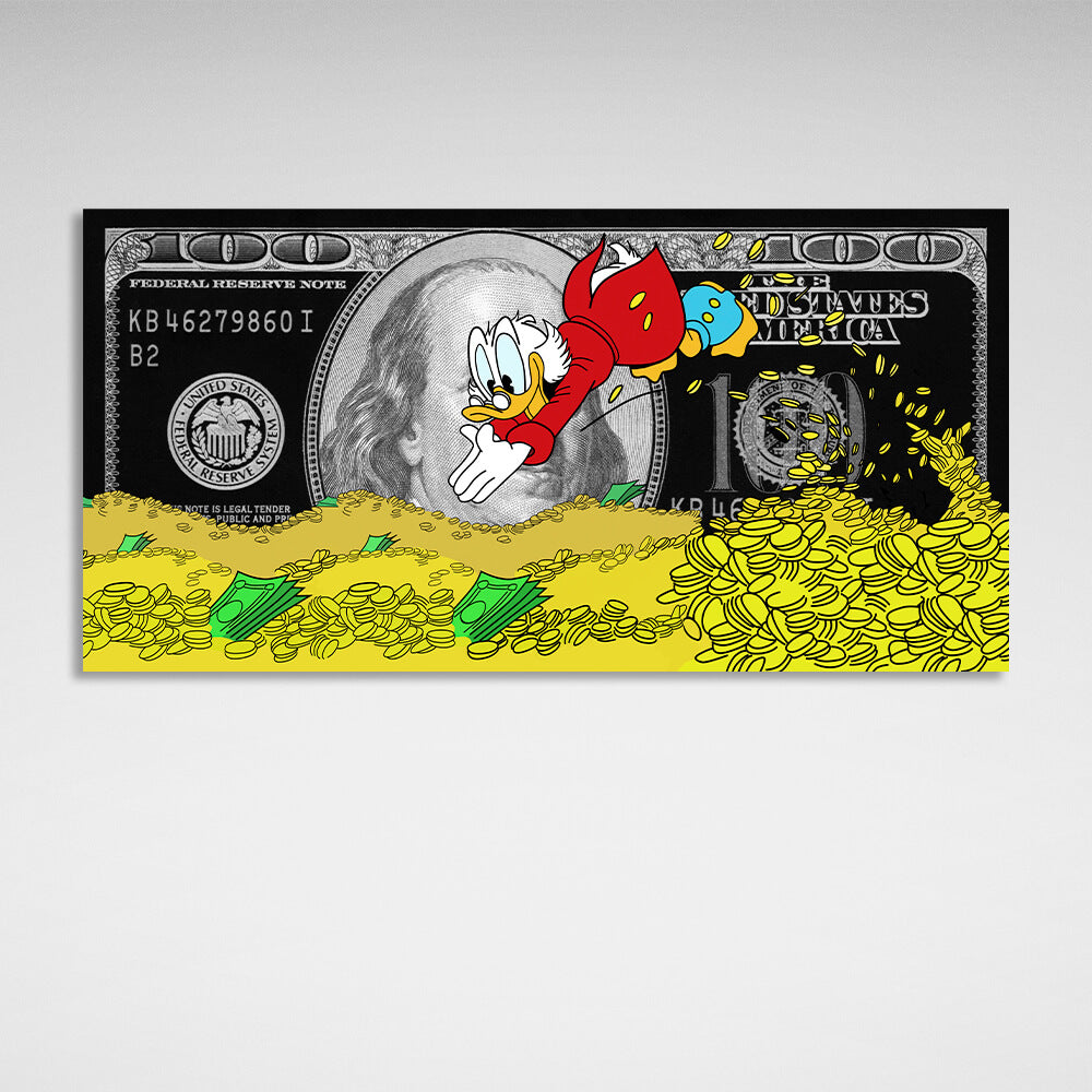 Scrooge Münzen und der schwarze Dollar Inspirierender Leinwand-Kunstdruck