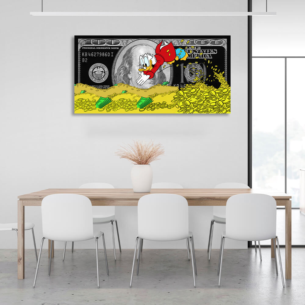 Scrooge coins and the black dollar Inspirational Canvas Wall Art Print