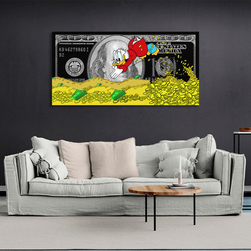 Scrooge coins and the black dollar Inspirational Canvas Wall Art Print