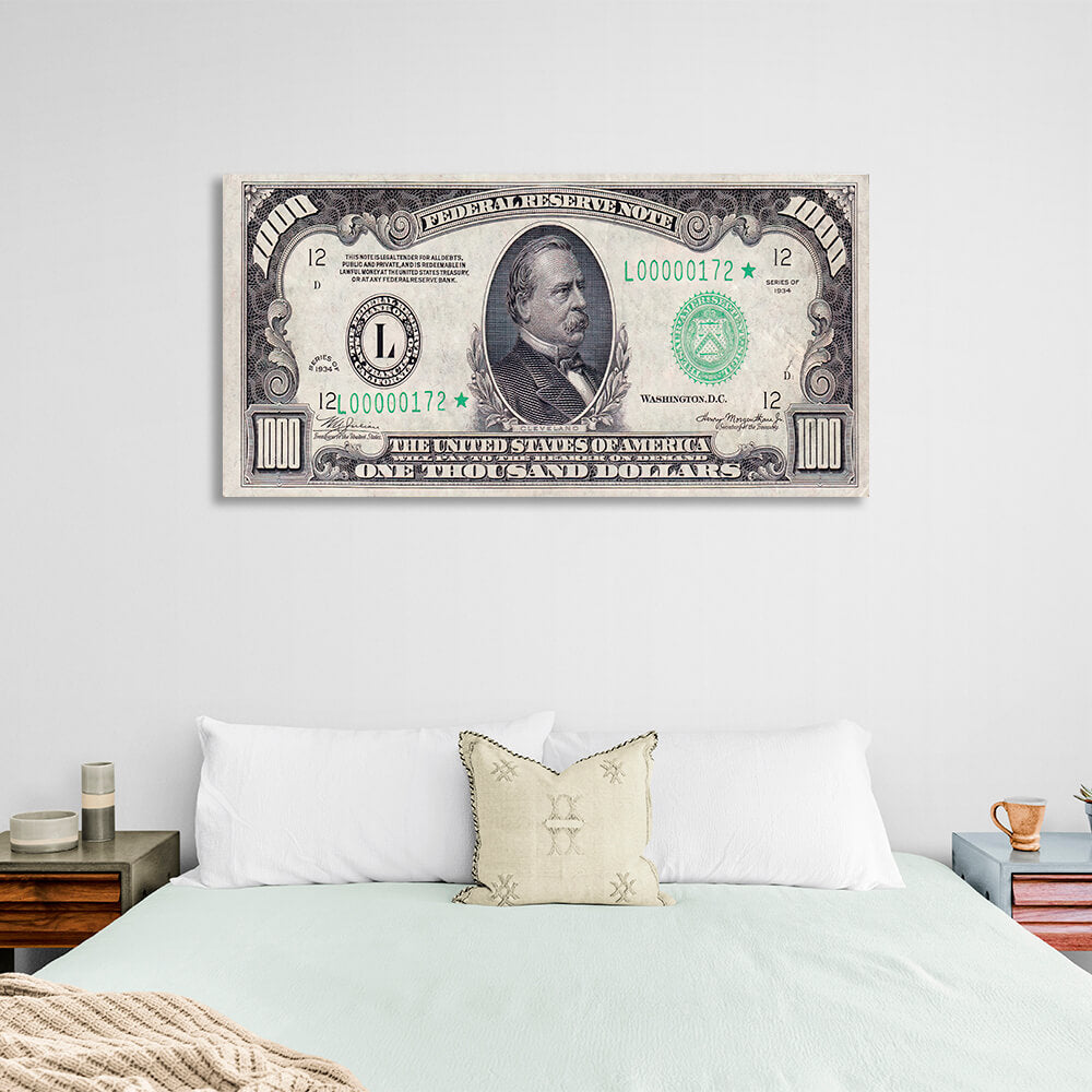 1000 dollars black and white Inspirational Canvas Wall Art Print