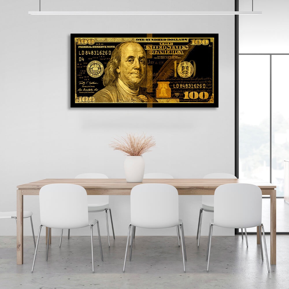 100 dollars black and yellow Inspirational Canvas Wall Art Print