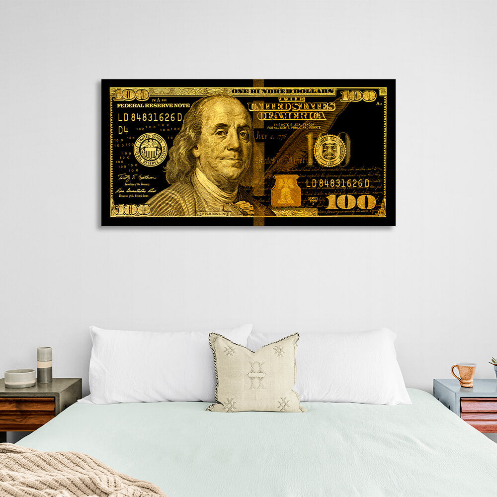 100 Dollar schwarz und gelb inspirierende Leinwand Wand Kunstdruck