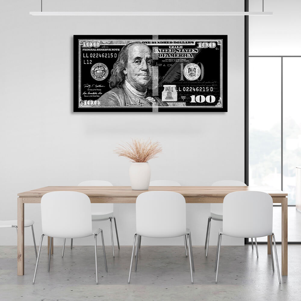 100 dollars silver-black Inspirational Canvas Wall Art Print