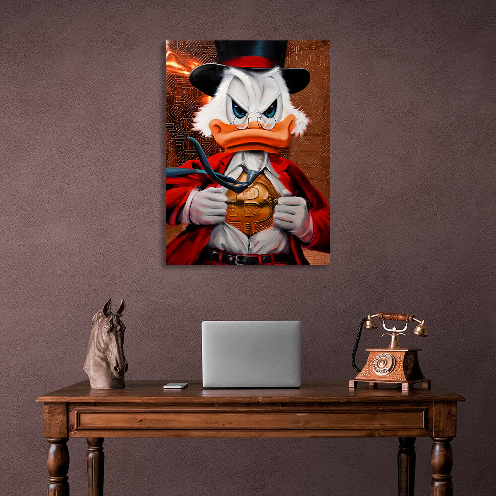 Scrooge the super-hero Bitcoin red Inspirational Canvas Wall Art Print