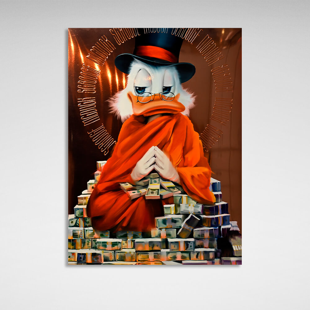 Scrooge Meditation Reichtum braun inspirierende Leinwand Wand Kunstdruck