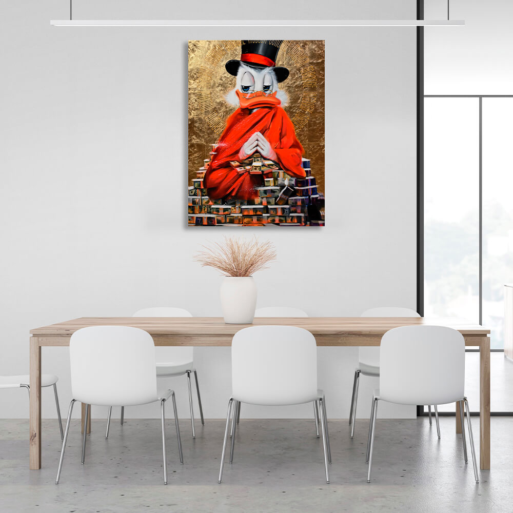 Scrooge Meditation Reichtum golden inspirierende Leinwand Wand Kunstdruck