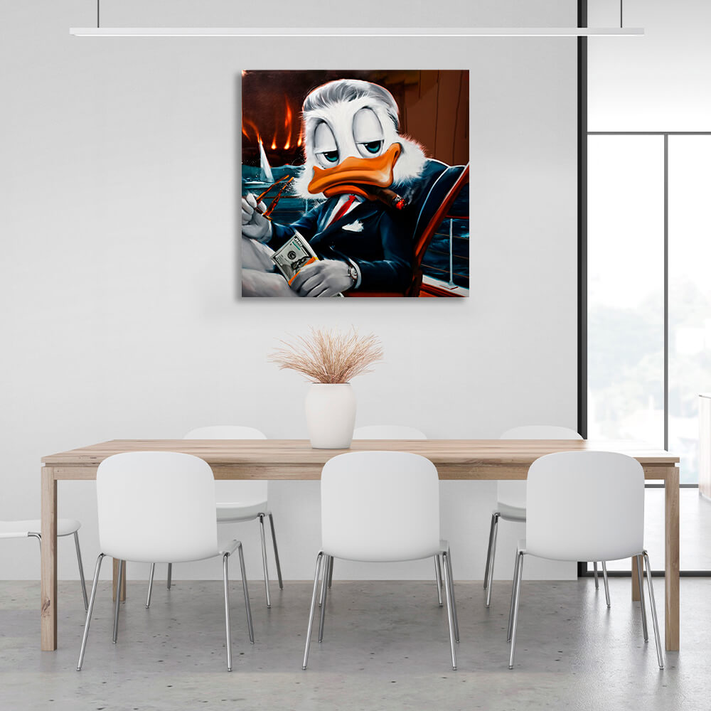 Scrooge ist ein Geschäftsmann. Inspirierender Kunstdruck auf Leinwand.