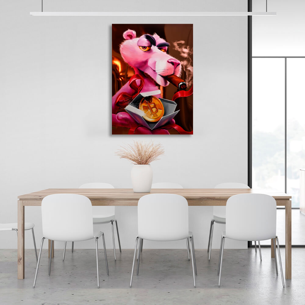 Pink panther and bitcoin Inspirational Canvas Wall Art Print