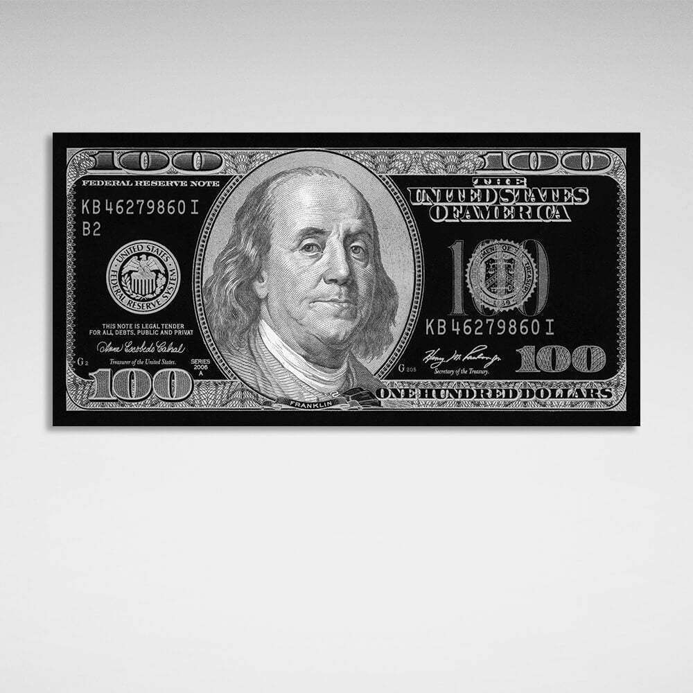 100 dollars black and gray old design Inspirational Canvas Wall Art Print