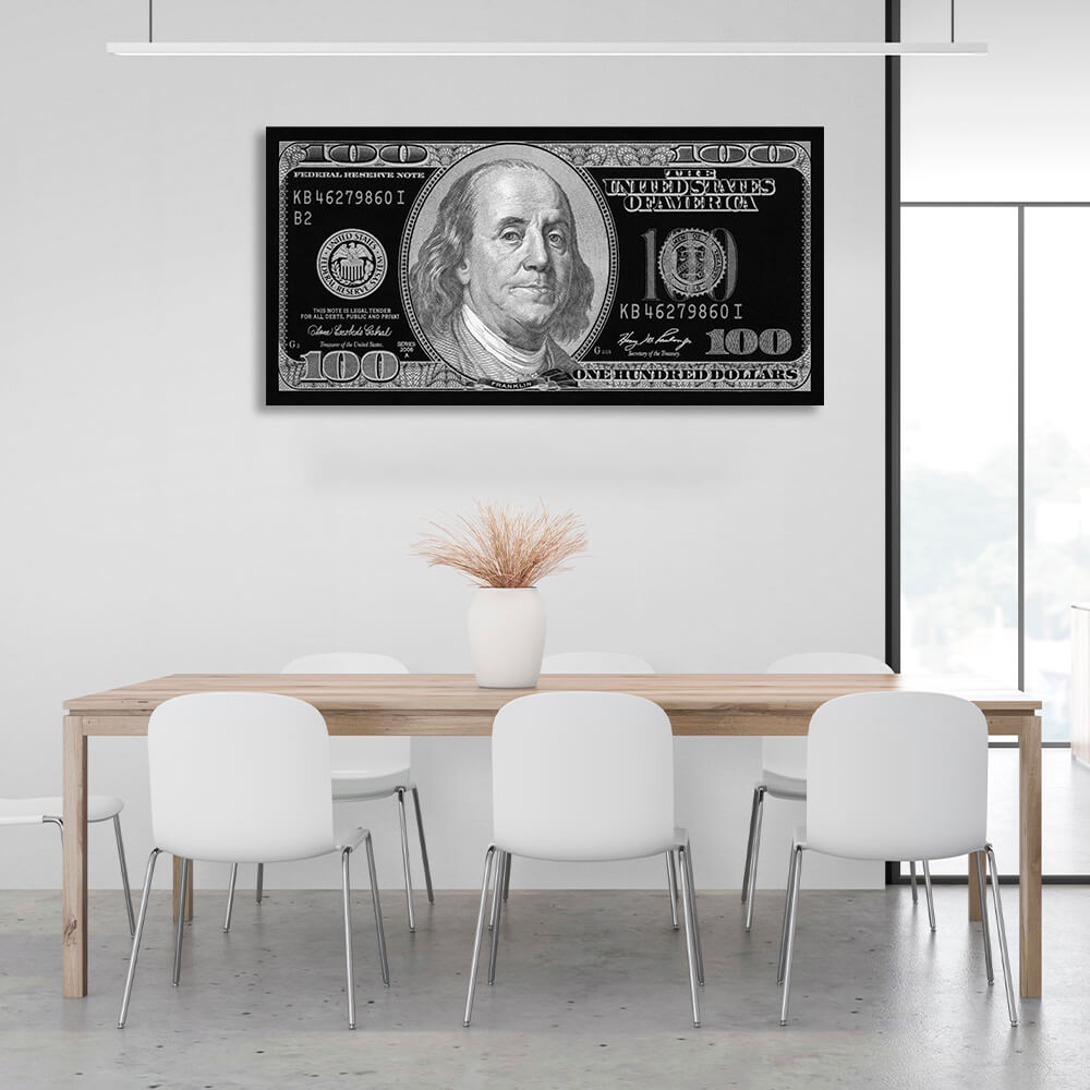 100 dollars black and gray old design Inspirational Canvas Wall Art Print