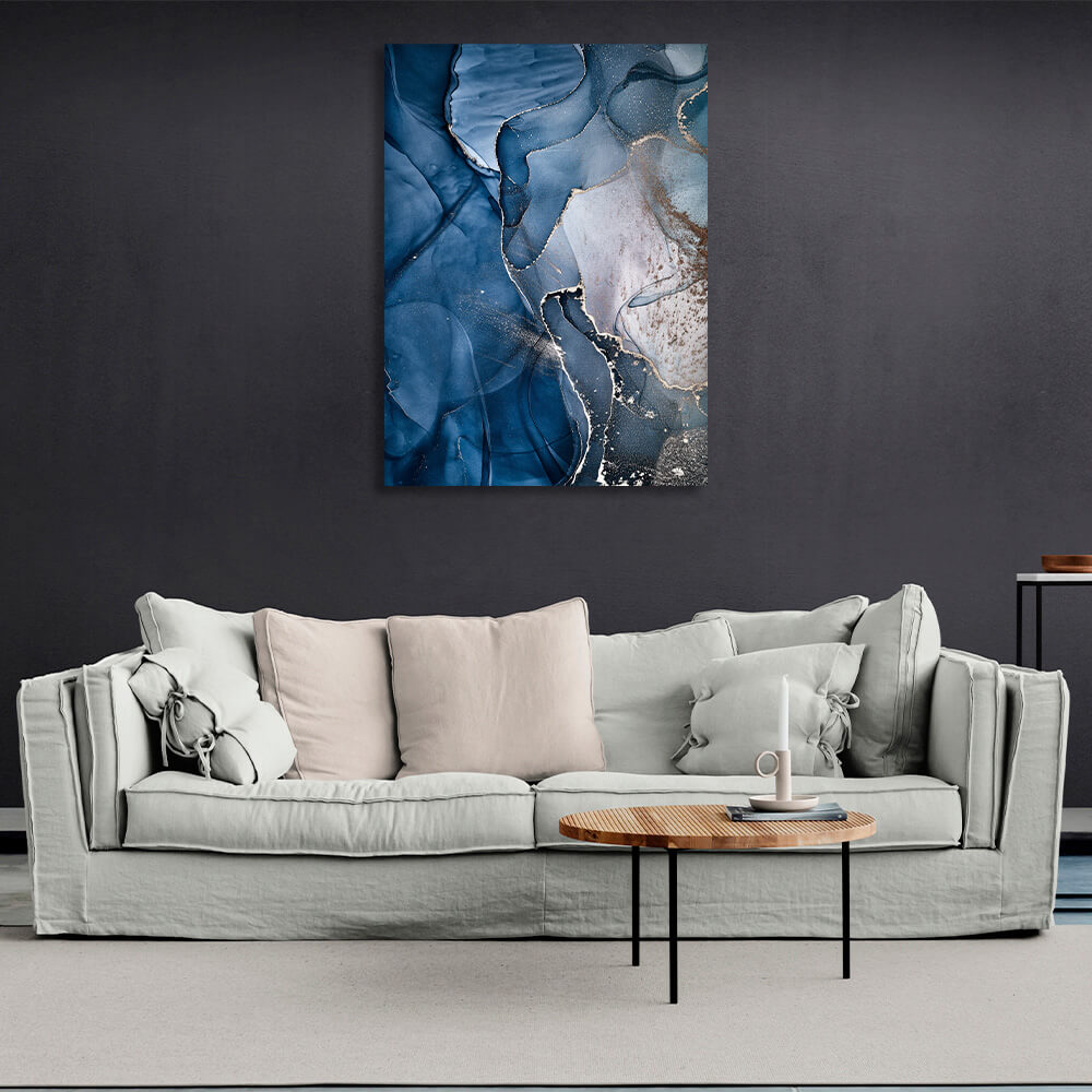 For interior Abstraction blue-blue and sand Canvas Wall Art Print