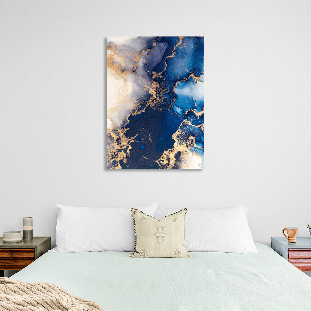 For interior Abstraction blue and gold sand Canvas Wall Art Print