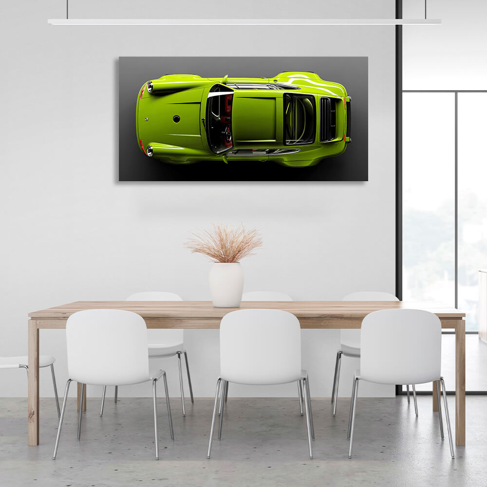 Leinwandbild, Kunstdruck „Car Salatgrün Porsche 911 auf grauem Hintergrund“